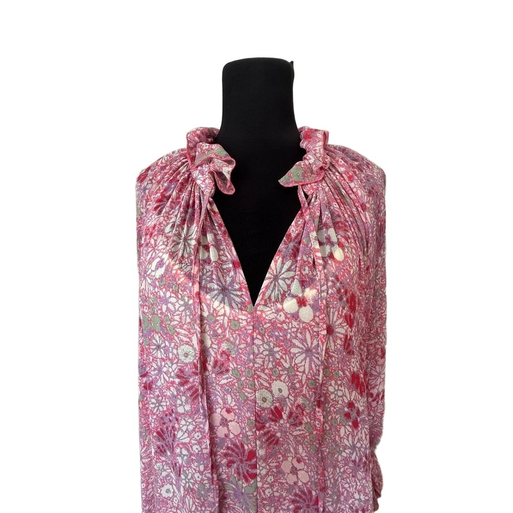 Free People Womens Small Pink Multi Floral Sheer Groovy Ruffle Maxi Feminine - Picture 4 of 13